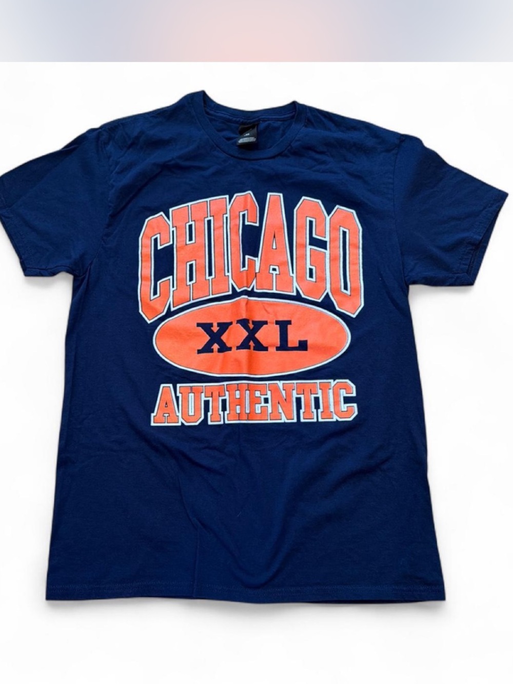 Hanes Navy Short Sleeve Chicago Graphic Tee with Orange Print